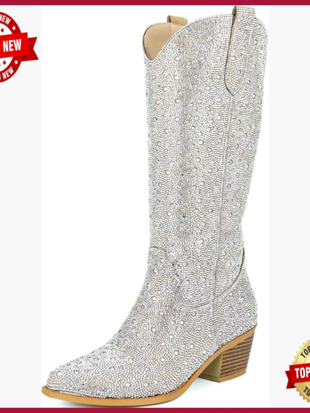 Women's Rhinestone Cowboy Boots Pointed Toe Block Heel Sparkly Cowgirl Boots